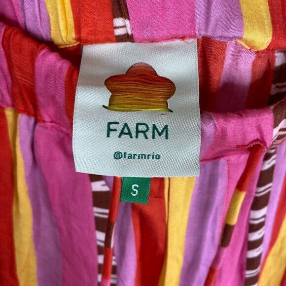 Farm Rio Lucy Striped Pink Yellow Pull-On Drawstring Pants Size Small - Picture 9 of 10